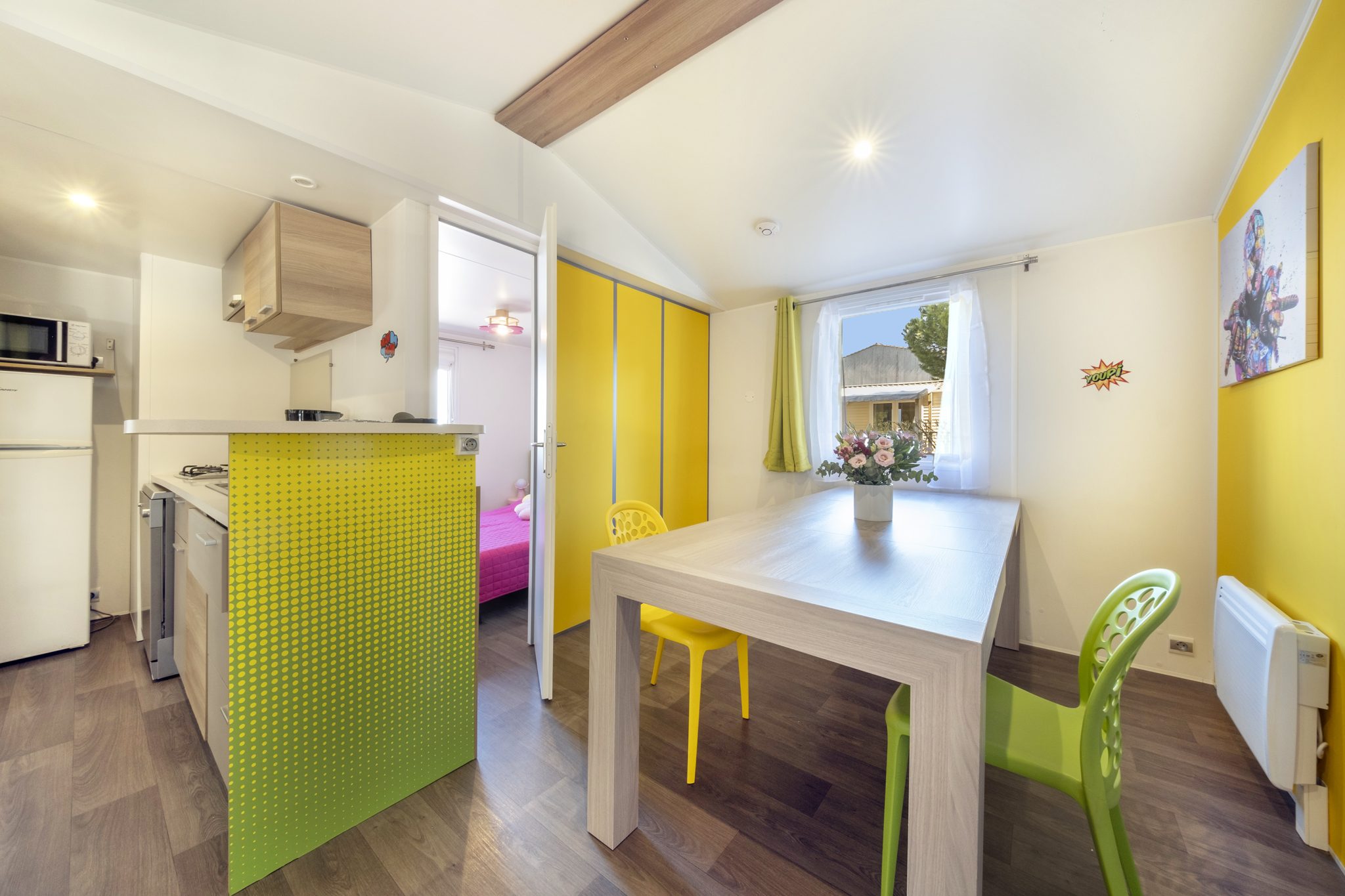 Location  ARCHIPEL : Salut les copains ! 12 personnes, 6 chambres (2 mobil homes Îlots avec terrasse commune couverte) au camping Le Suroit - 6