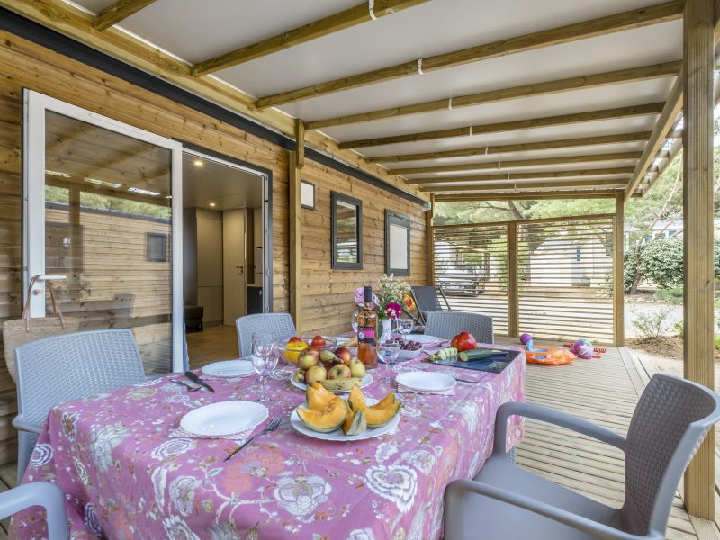 Location  CLIMATISE : Mobile-home, 4 personnes, 2 chambres, Climatisation, Lave-vaisselle, Terrasse couverte au camping Le Suroit - 1