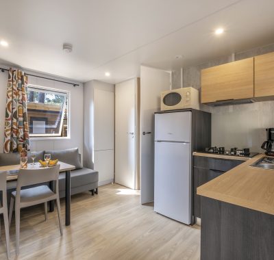 Location  CLIMATISE : Mobile-home, 6 personnes, 3 chambres, Climatisation, Lave-vaisselle, Terrasse couverte au camping Le Suroit - 3