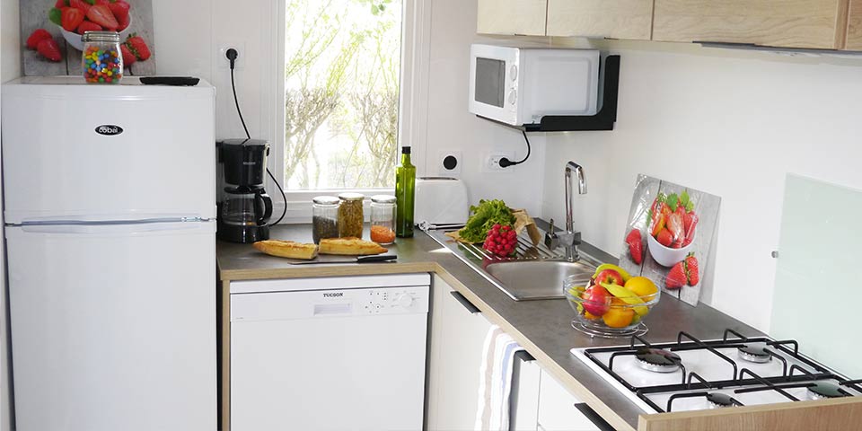 Location  ARCHIPEL : Mobile-Home 3 bedrooms 6/8 persons with dishwasher and air conditioning (2 Mobile-Homes islands with common covered terrace) au camping Le Suroit - 5